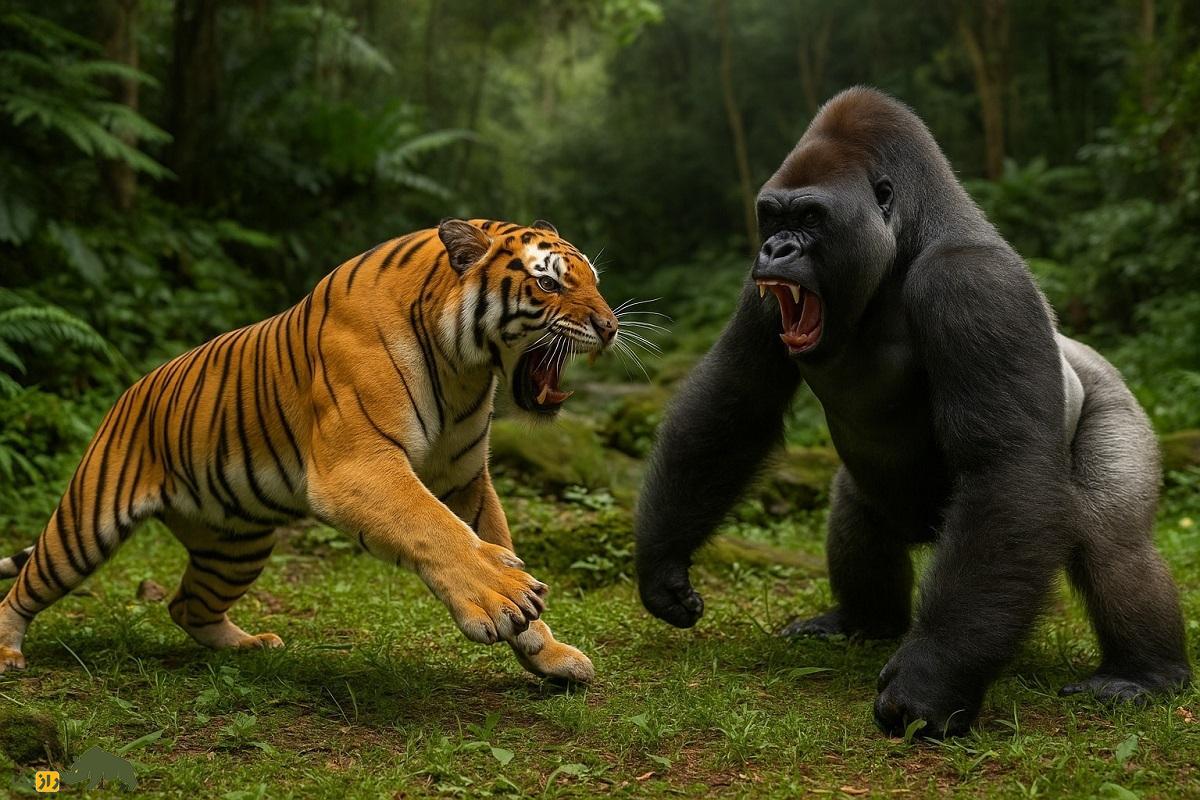 گوریل نر و ببر بنگال؛ کدام قوی‌تر است و برنده نبرد این دو تایتان جنگل کدام است؟