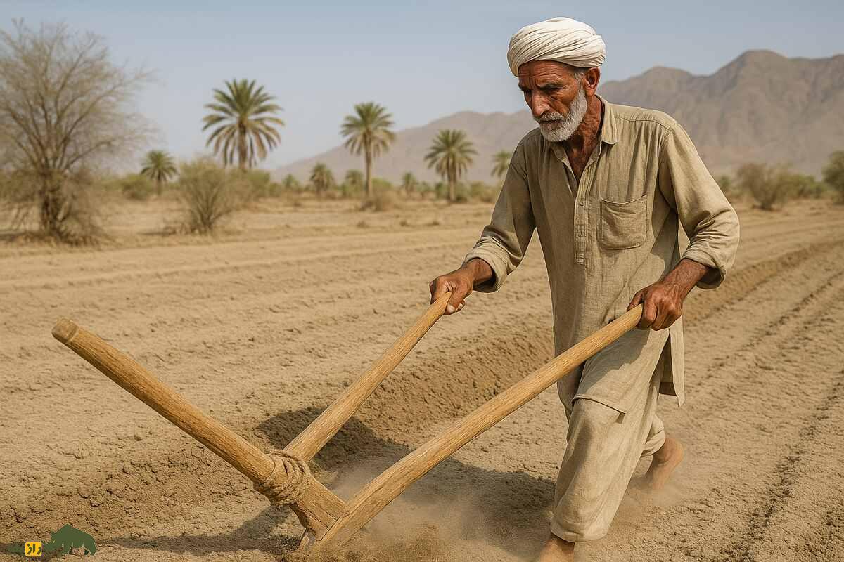گاوآهن چوبی بلوچها؛ ابزاری ساده که بلوچهای ایران همانند کشاورزان مصر باستان از آن برای شخم زدن زمین استفاده میکنند