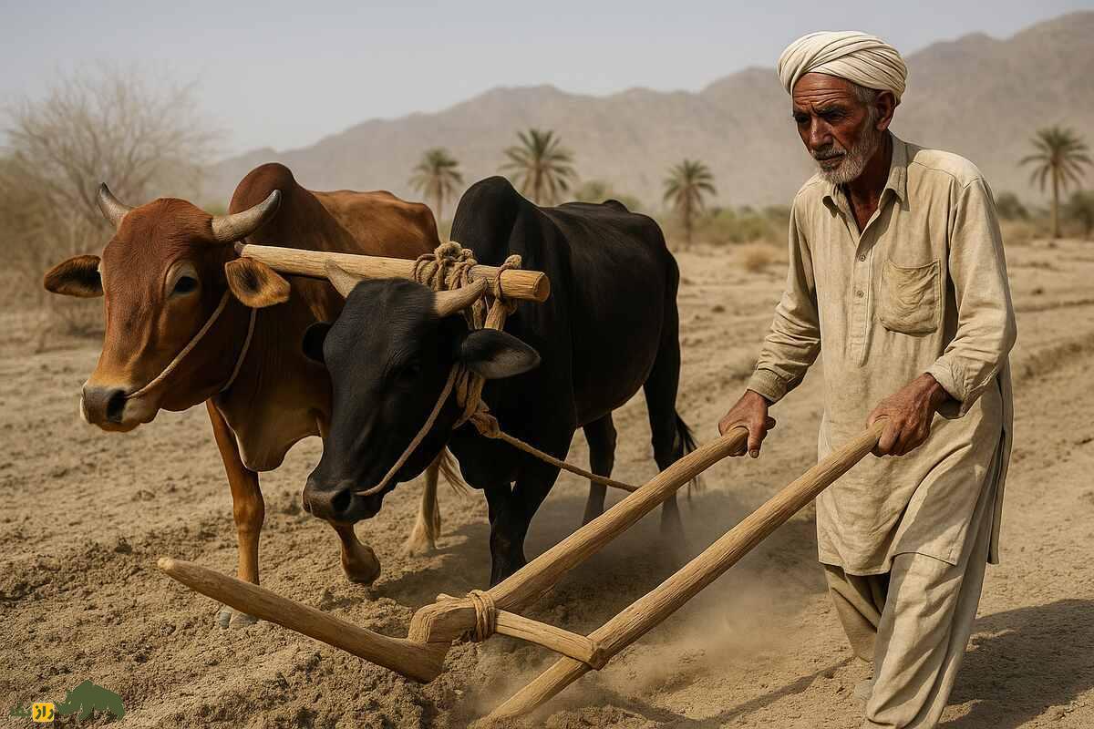 گاوآهن چوبی بلوچها؛ ابزار کمهزینه کشاورزی سنتی که هنوز در دل کویر بلوچستان زمین را زنده میکند گاوآهن چوبی بلوچها؛ ابزار کمهزینه کشاورزی سنتی که هنوز در دل کویر بلوچستان زمین را زنده میکند