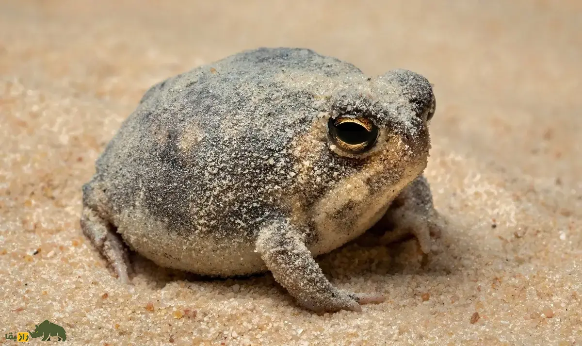 قورباغه باران صحرایی؛ قورباغهای شبیه بادکنک و سیبزمینی با صدایی جیغمانند و خندهدار که در بیابان زندگی میکند و بدنش مانند تیله شفاف است قورباغه باران صحرایی