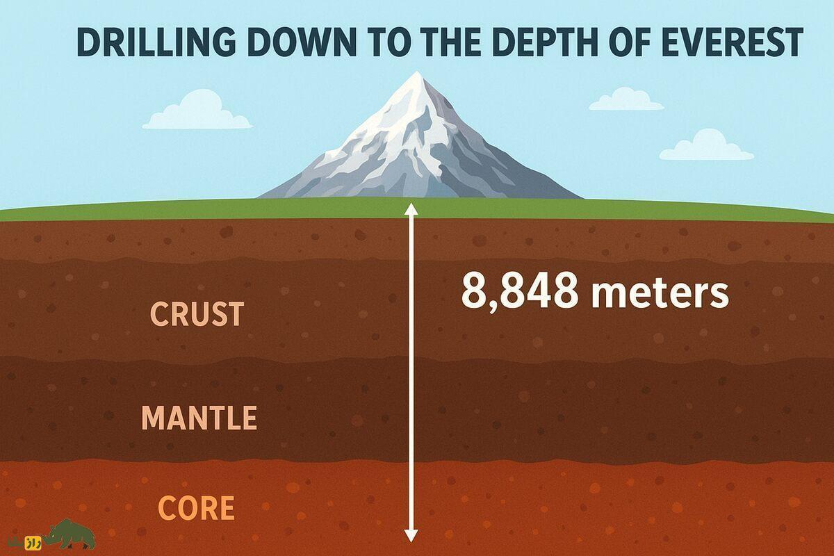 اگر سوراخی به اندازه کوه اورست یعنی ۸۸۴۸ متر در زمین ایجاد کنیم به کجا میرسیم و چه چیزهایی در مسیر میبینیم؟ اگر سوراخی به اندازه کوه اورست یعنی ۸۸۴۸ متر در زمین ایجاد کنیم به کجا میرسیم و چه چیزهایی در مسیر میبینیم؟
