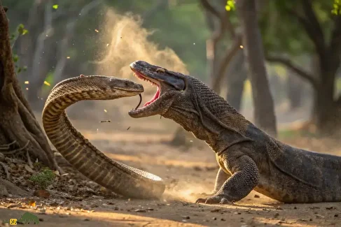 فیلمی ترسناک از جنگ اژد‌های کومودو و مار غول‌پیکر