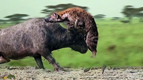 (ویدئو +16) فیلمی هولناک از لحظه‌ای که کفتار‌ها یک گاومیش را زنده زنده خوردند؛ گاومیش بیرون کشیده شدن دل و روده‌اش را تماشا می‌کند!