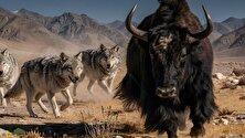 (ویدئو) فیلمی از حمله وحشیانه یک گاو تبتی به یک گرگ بخت؛ گاو تبتی با شاخ‌هایش بدن گرگ را سورخ سوراخ کرد