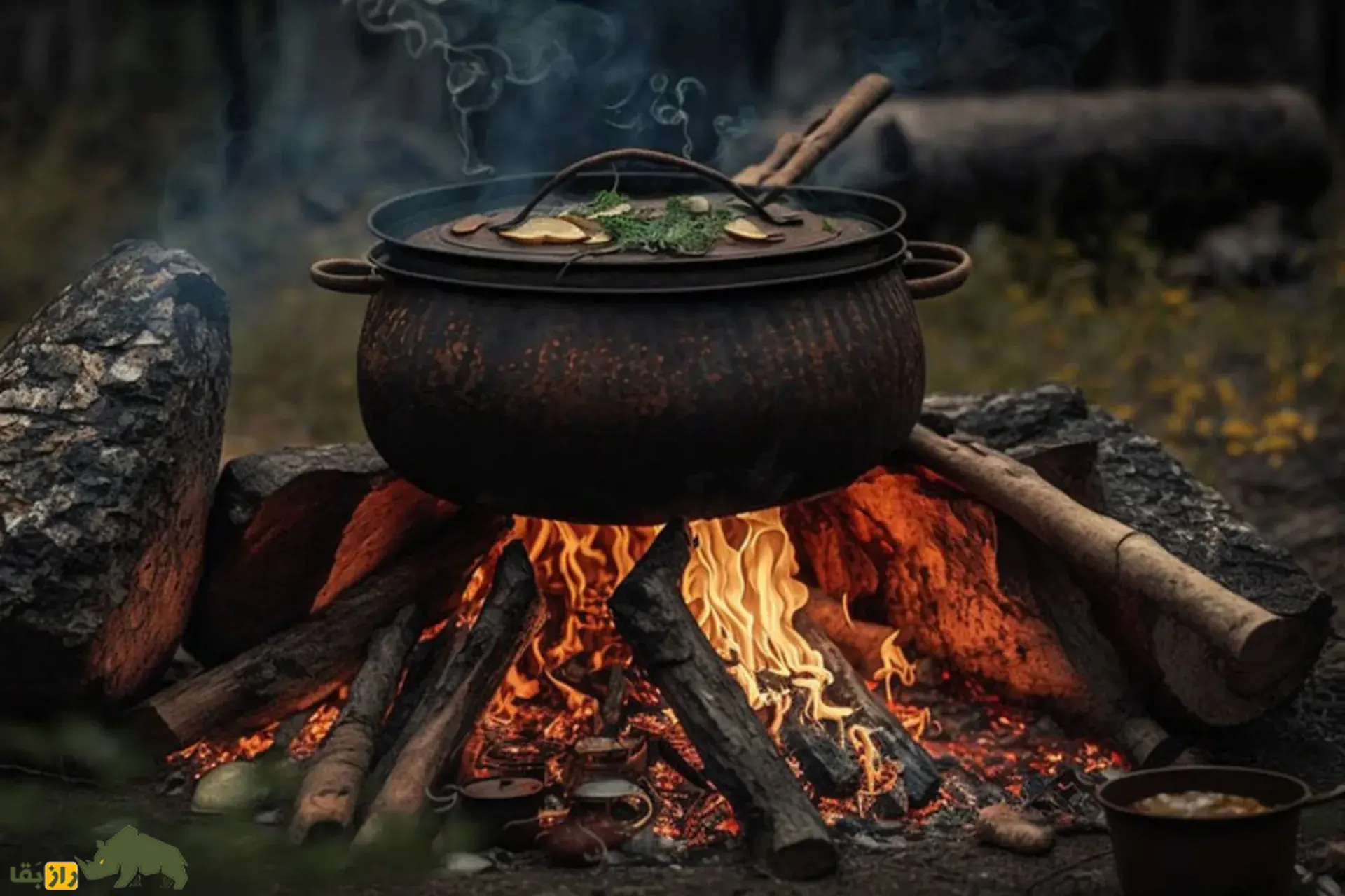 یک دیگ از غذا روی آتش