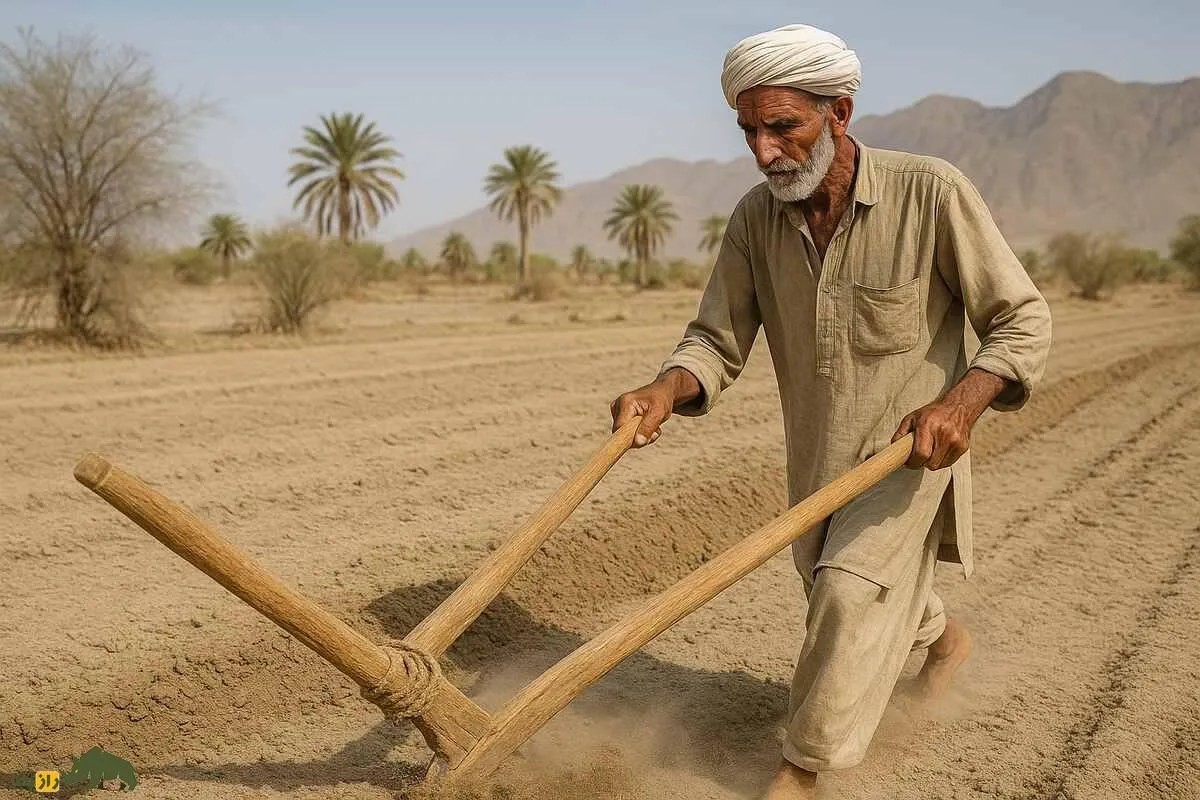 گاوآهن چوبی بلوچ‌ها؛ ابزاری ساده که بلوچ‌های ایران همانند کشاورزان مصر باستان از آن برای شخم زدن زمین استفاده می‌کنند