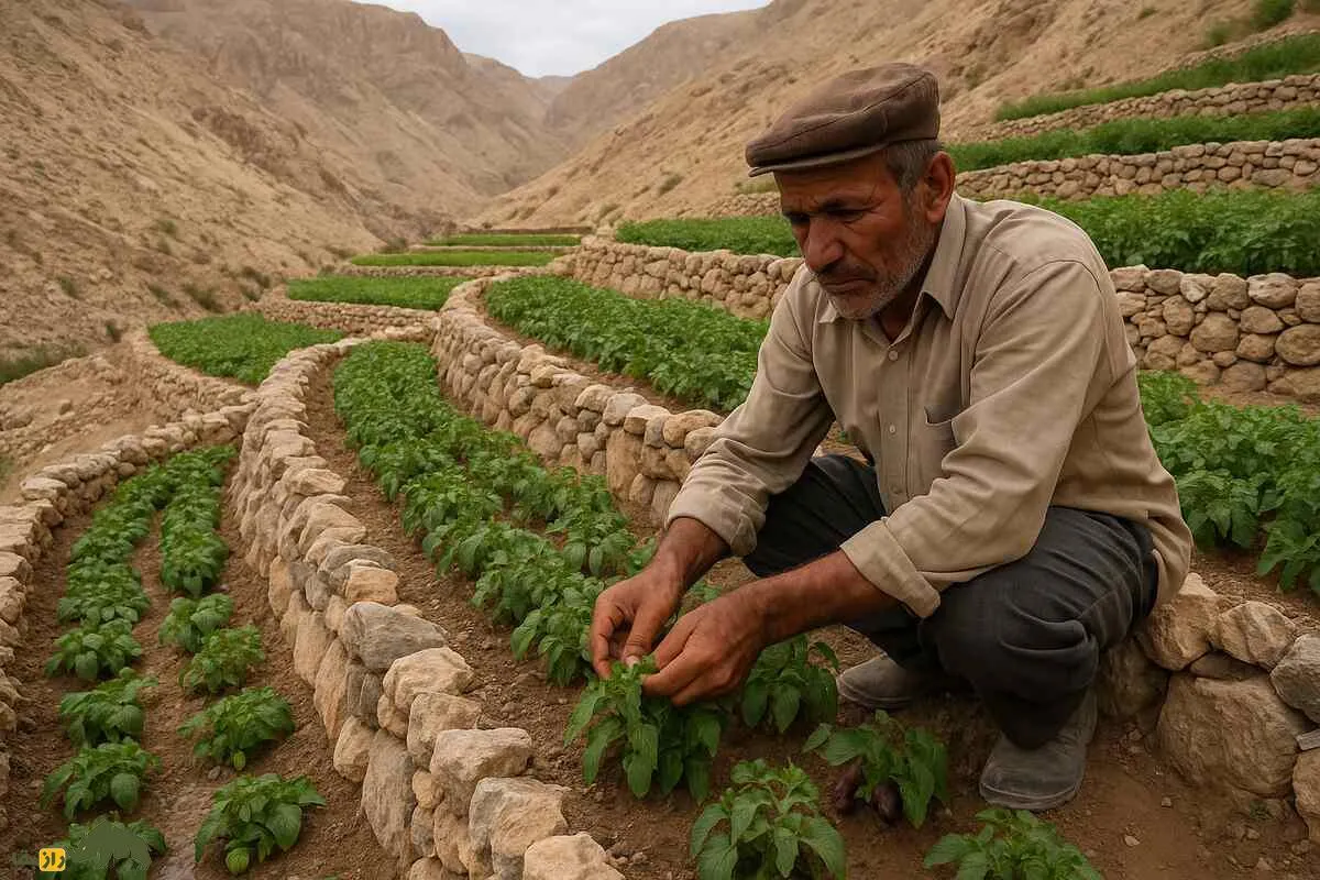 کشت تاقچه‌ای؛ ابتکار کشاورزان کهگیلویه که توانستند در دل کوه سخت و سنگی، گوجه، بادمجان و سبزی پرورش دهند